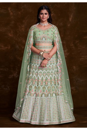 Pista green net a line lehenga choli 75014