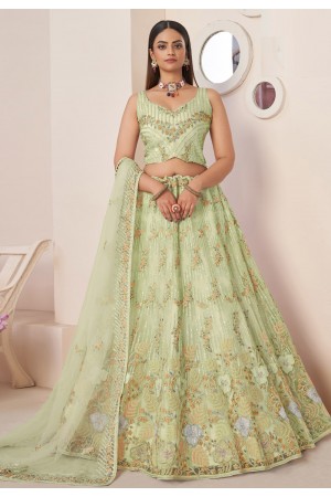 Pista green net sequin lehenga choli online 87009