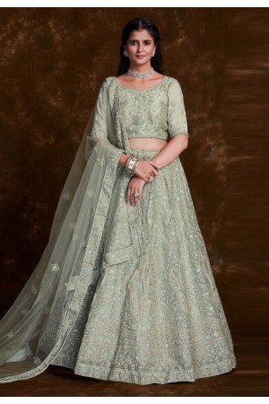 Pista green organza a line lehenga choli 75003