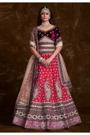 Red art silk a line lehenga choli 75019