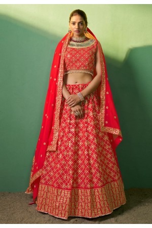 Red georgette lehenga choli 85009