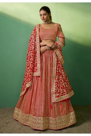 Red georgette sequin lehenga choli online 85004