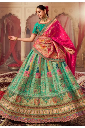 Sea green banarasi silk wedding lehenga choli 10251