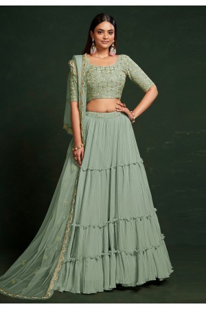 Sea green faux georgette layered lehenga choli 6902