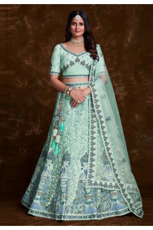 Sea green net a line lehenga choli 75024