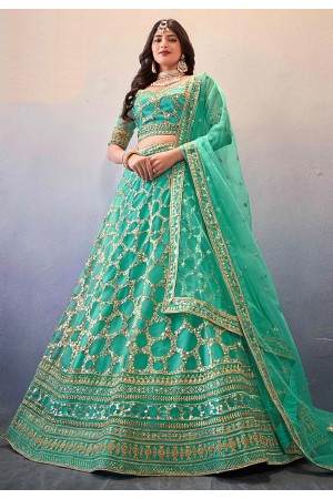 Sea green net lehenga choli 180287