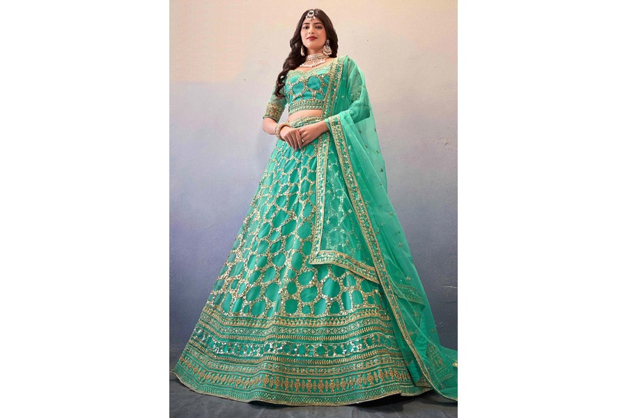 Ocean Aqua Soft Net Lehenga Choli