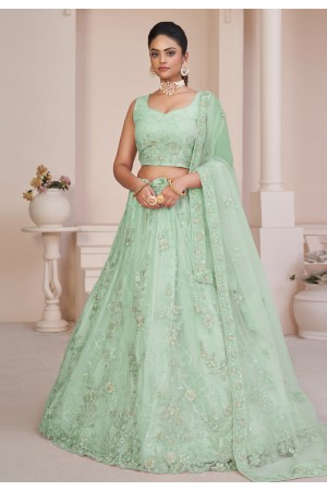 Sea green net sequin lehenga choli 87014