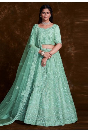 Sea green organza a line lehenga choli 75011