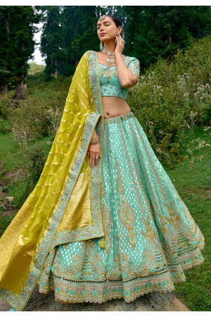 Sea green silk wedding lehenga choli 6505