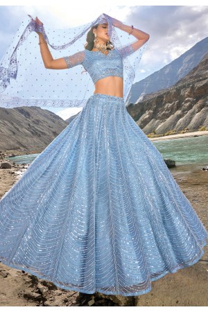 Sky blue net lehenga choli for wedding 7403