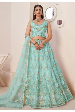 Sky blue net sequin lehenga choli 87010