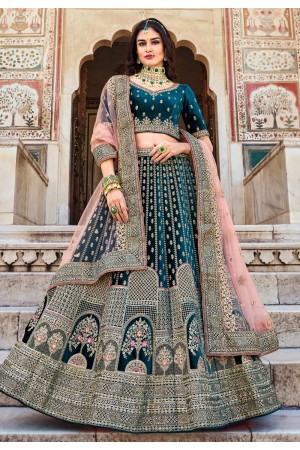 Teal velvet circular lehenga choli 2088