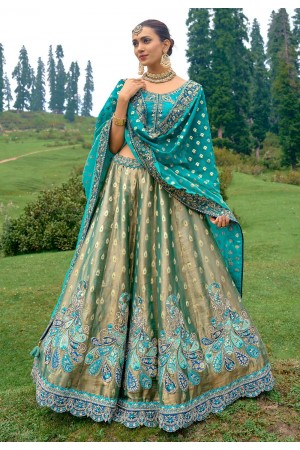 Turquoise silk lehenga choli for wedding 6507