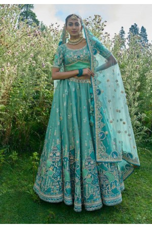 Turquoise viscose lehenga choli for wedding 6310
