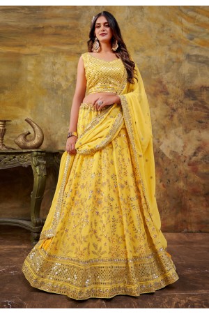 Yellow georgette circular lehenga choli 6001