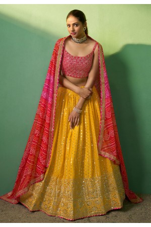 Yellow georgette lehenga choli for women 85011