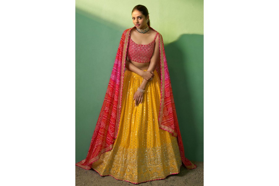 Buy  Digital print Georgette Yellow Color  Lehenga Choli main image 0