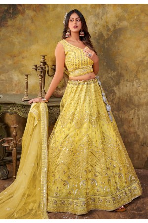 Yellow net circular lehenga choli 6005