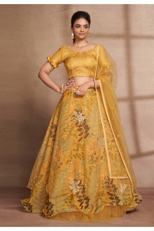 Yellow organza circular lehenga choli 6705