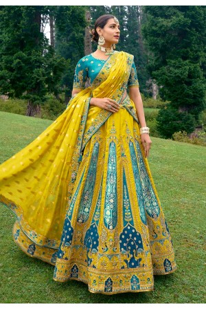 Yellow silk lehenga choli for wedding 6511