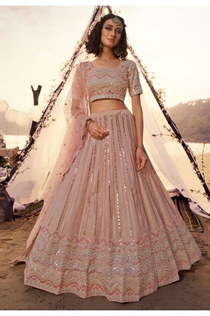 Beige organza circular wedding lehenga choli 5507