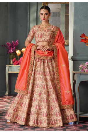 Beige silk circular lehenga choli 5006