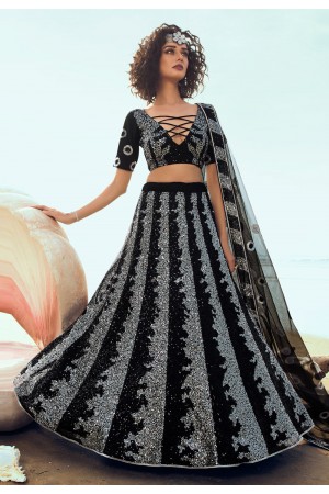 Black net circular lehenga choli 5102