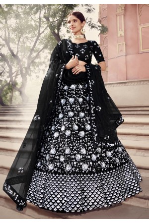 Black net sequins work lehenga choli 5901