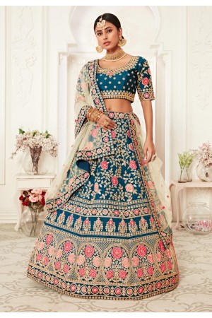 Blue floral embroidered silk lehenga choli 16040