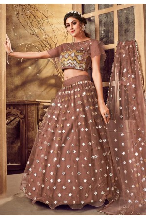 Brown net designer lehenga choli 1034