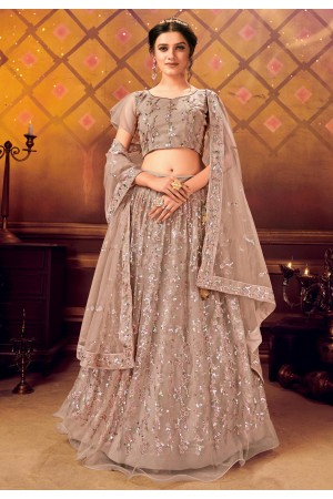 Brown net embroidered circular lehenga choli 108042