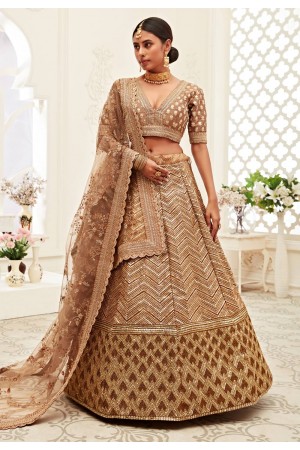 Brown silk embroidered sequence work lehenga choli 16046