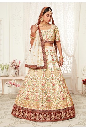 Cream art silk embroidered lehenga choli 16042