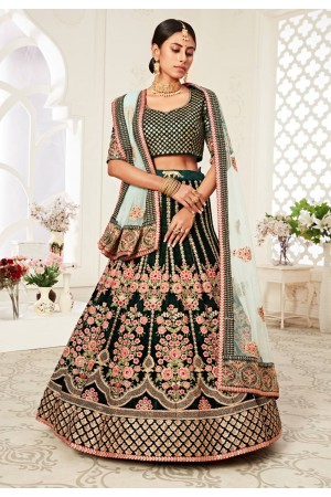 Green velvet sequence work lehenga choli 16045