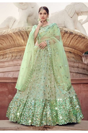 Light green sequins work net lehenga choli 5902