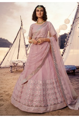 Light pink organza circular engagement lehenga choli 5501