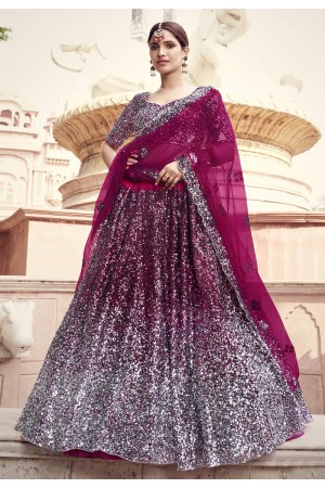 Magenta net sequins work party wear lehenga choli 5904