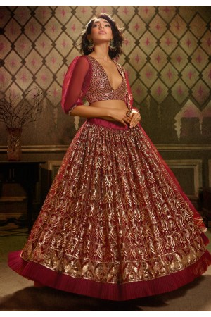 Maroon net circular lehenga choli AD5004