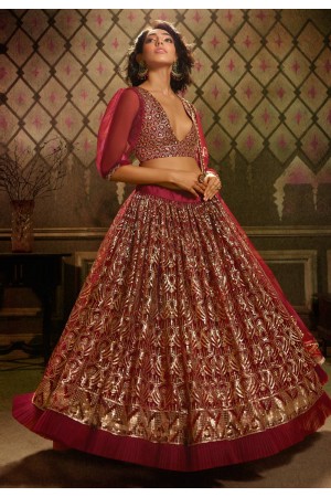 Maroon net circular lehenga choli AD5004