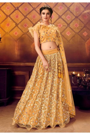 Mustard net embroidered circular lehenga choli 108040