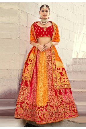 Orange banarasi silk patola lehenga 4202