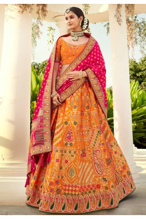 Orange banarasi silk patola lehenga choli 4204