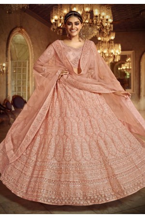 Peach net circular engagement lehenga choli 5408