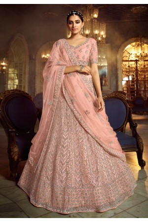 Peach net circular party wear lehenga choli 5402