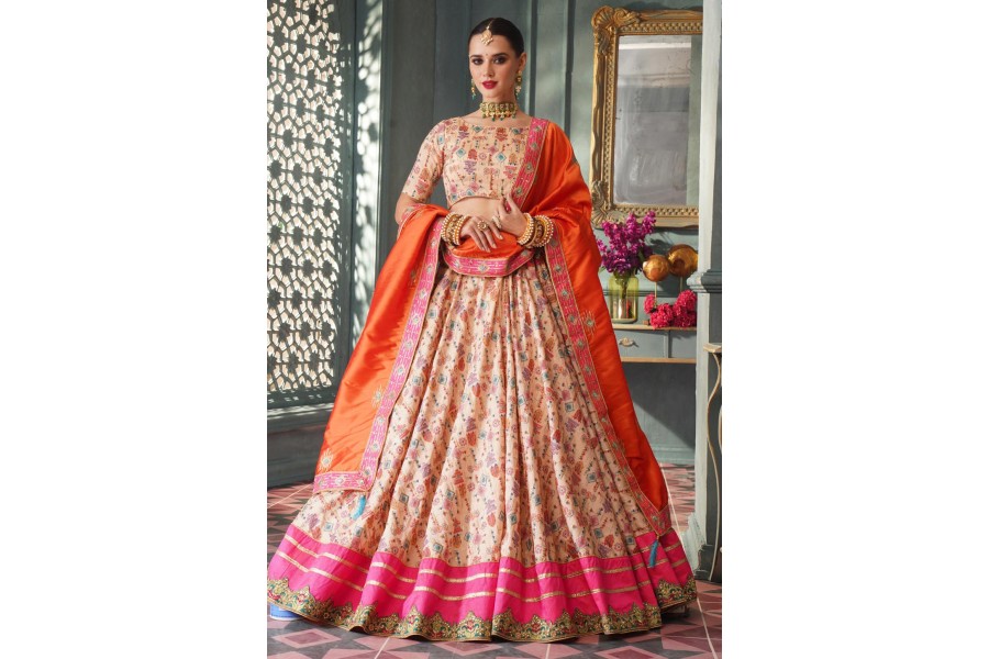 Peach silk ghagra choli 5010