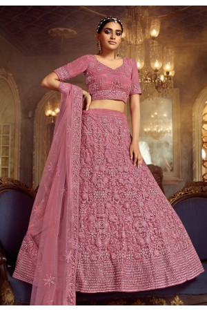 Pink net circular engagement lehenga choli 5401