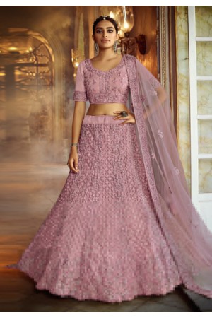 Pink net circular reception lehenga choli 5404