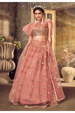 Pink net designer cape lehenga choli 1032