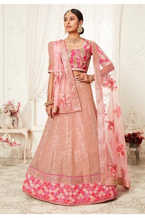 Pink net sequence work lehenga choli 16043